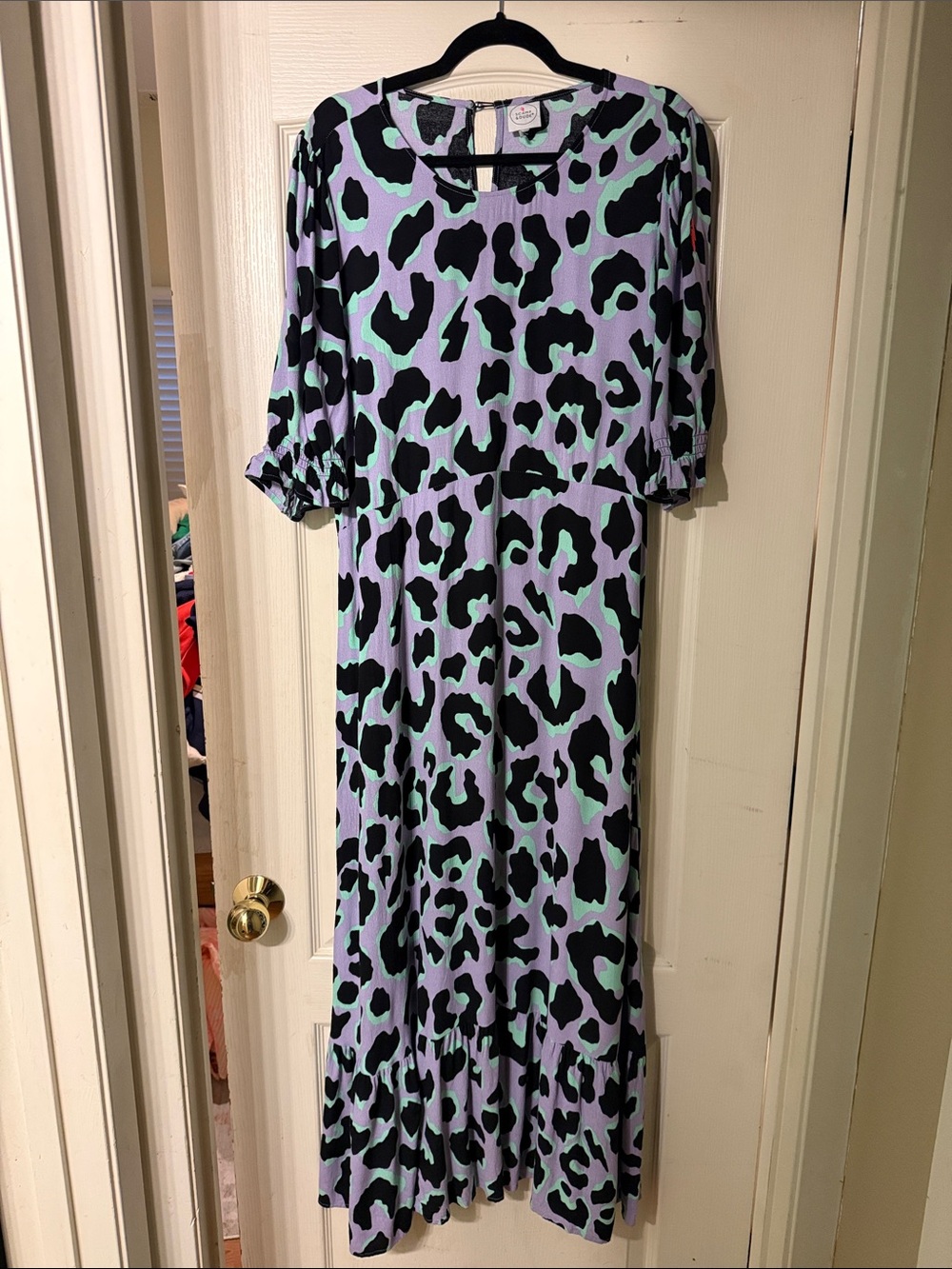 Lavender Leopard Maxi Dress with Mint Accents